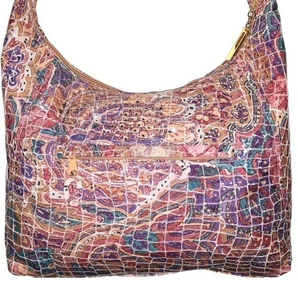 Vintage 80’s PINKY croc embossed marbleized leather bag pastel pink purple EUC - Picture 5 of 12